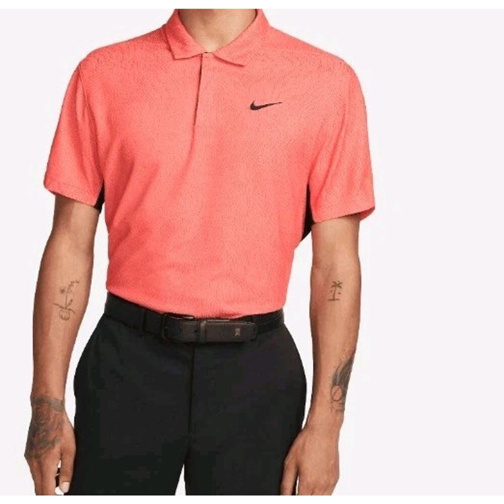 Nike Dri-Fit ADV Tiger Woods Golf Polo Men L 25th DH0711-668 Orange Jacquard